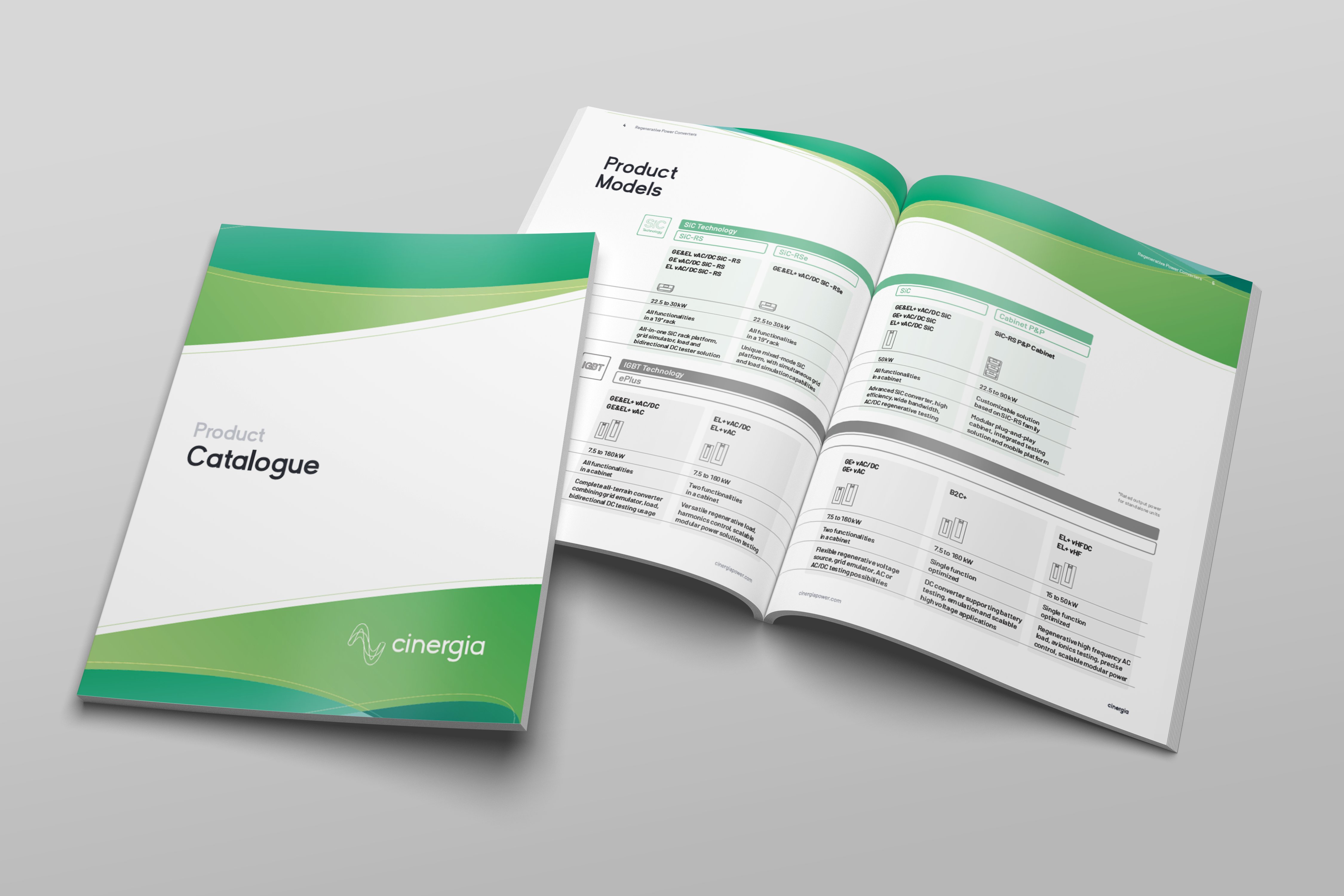 Cinergia Product Catalogue 2026 for electronica, featuring regenerative power solutions and testing applications